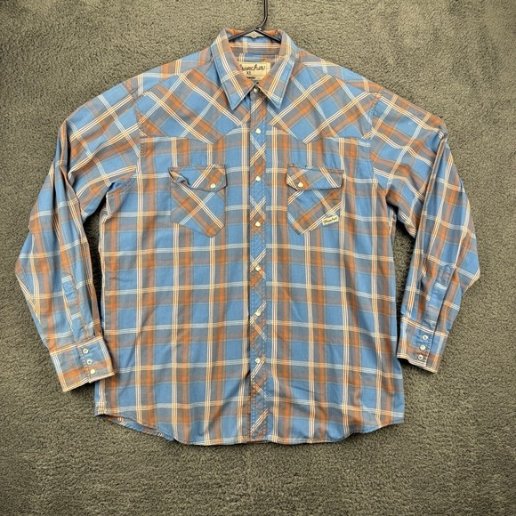 Vintage Wrangler Wrancher Shirt Men XL Single Stitch 2-Pocket Western Pearl Snap - Picture 1 of 10